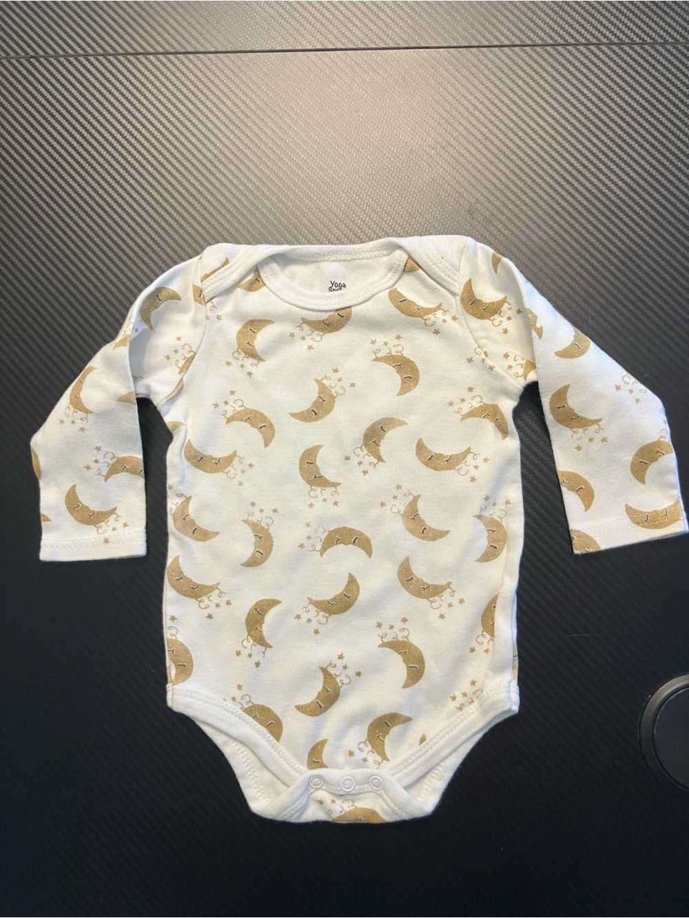 Gold Moon Print Long-Sleeve Cotton Baby One-Piece